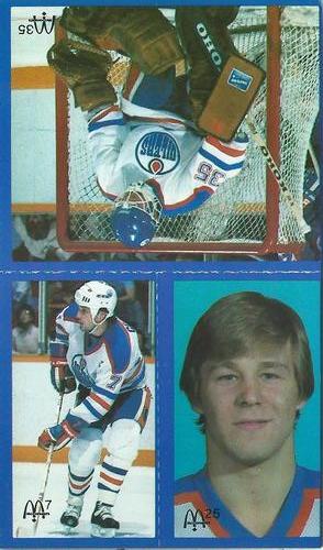 1983-84 McDonald's Edmonton Oilers Stickers - Panels #NNO Paul Coffey / Raimo Summanen / Andy Moog Front