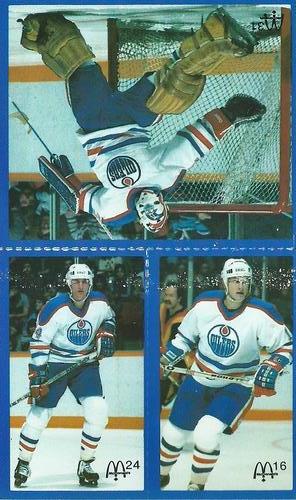 1983-84 McDonald's Edmonton Oilers Stickers - Panels #NNO Kevin McClelland / Pat Hughes / Grant Fuhr Front