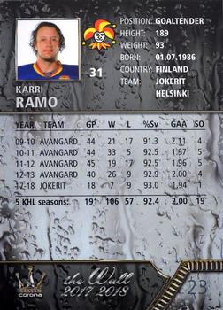 2017-18 Corona KHL The Wall (unlicensed) #23 Karri Ramo Back