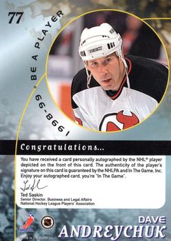2015-16 In The Game Final Vault - 1998-99 Be a Player Gold Autographs (Black Vault Stamp) #77 Dave Andreychuk Back