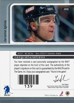 2015-16 In The Game Final Vault - 2001-02 Be a Player Signature Series Autographs (Black Vault Stamp) #5 Jarome Iginla Back