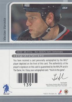 2015-16 In The Game Final Vault - 2001-02 Be A Player Signature Series - Autographs (Black Vault Stamp) #54 Vaclav Varada Back