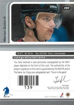2015-16 In The Game Final Vault - 2001-02 Be a Player Signature Series Autographs (Black Vault Stamp) #84 Marian Gaborik Back