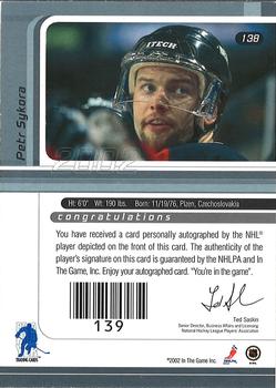 2015-16 In The Game Final Vault - 2001-02 Be a Player Signature Series Autographs (Black Vault Stamp) #138 Petr Sykora Back