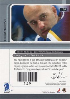 2015-16 In The Game Final Vault - 2001-02 Be a Player Signature Series Autographs Gold (Black Vault Stamp) #169 Pavol Demitra Back