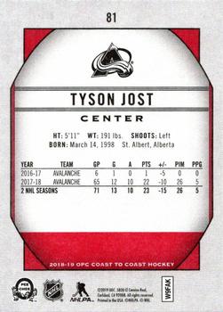 2018-19 O-Pee-Chee Coast to Coast #81 Tyson Jost Back