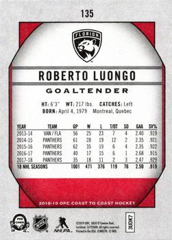 2018-19 O-Pee-Chee Coast to Coast #135 Roberto Luongo Back