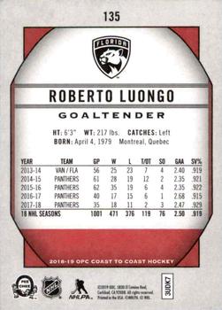 2018-19 O-Pee-Chee Coast to Coast - Red #135 Roberto Luongo Back