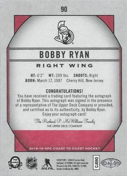 2018-19 O-Pee-Chee Coast to Coast - Autographs #90 Bobby Ryan Back