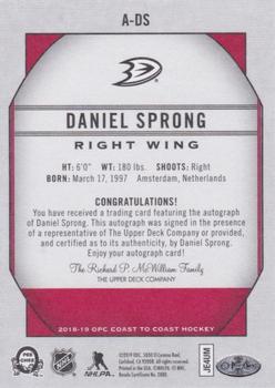 2018-19 O-Pee-Chee Coast to Coast - Autographs - Extended #A-DS Daniel Sprong Back