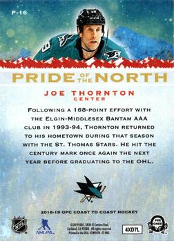 2018-19 O-Pee-Chee Coast to Coast - Pride of the North #P-16 Joe Thornton Back