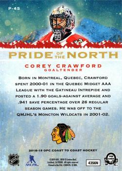 2018-19 O-Pee-Chee Coast to Coast - Pride of the North #P-45 Corey Crawford Back