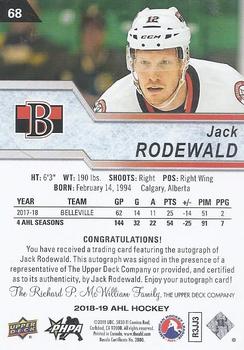 2018-19 Upper Deck AHL - Autographs #68 Jack Rodewald Back