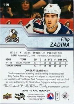 2018-19 Upper Deck AHL - Autographs #119 Filip Zadina Back
