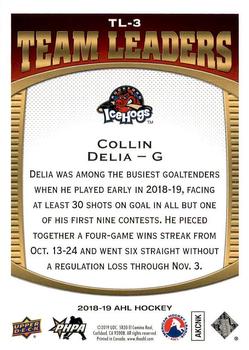 2018-19 Upper Deck AHL - Team Leaders #TL-3 Collin Delia Back