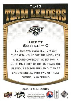 2018-19 Upper Deck AHL - Team Leaders #TL-13 Brett Sutter Back