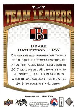 2018-19 Upper Deck AHL - Team Leaders #TL-17 Drake Batherson Back