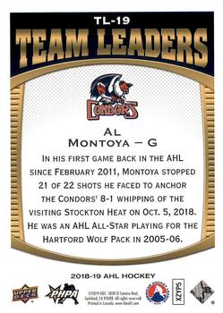 2018-19 Upper Deck AHL - Team Leaders #TL-19 Al Montoya Back