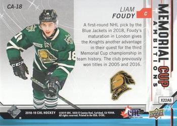2018-19 Upper Deck CHL - Memorial Cup Ambitions #CA-18 Liam Foudy Back