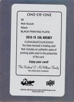 2018-19 Upper Deck CHL - Printing Plates Black #98 Nick Suzuki Back