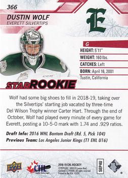 2018-19 Upper Deck CHL - Star Rookies UD Exclusives #366 Dustin Wolf Back