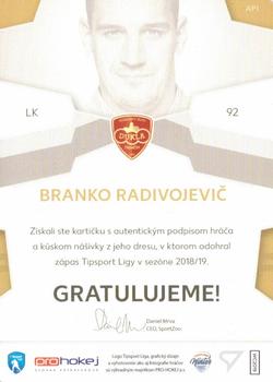 2018-19 SportZoo Tipsport Liga Winter Classic - Tipsport Liga 2018-19 - Autograph Patch #AP1 Branko Radivojevic Back