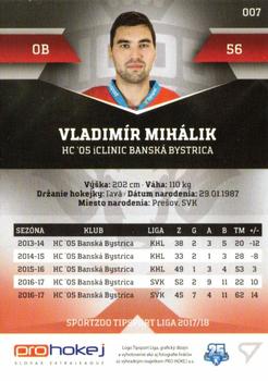 2017-18 SportZoo Tipsport Liga #007 Vladimir Mihalik Back