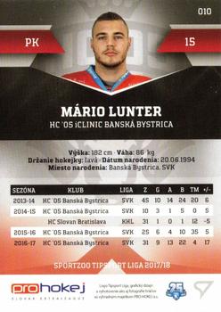 2017-18 SportZoo Tipsport Liga #010 Mario Lunter Back
