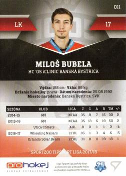 2017-18 SportZoo Tipsport Liga #011 Milos Bubela Back