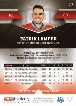 2017-18 SportZoo Tipsport Liga #017 Patrik Lamper Back