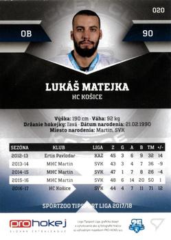 2017-18 SportZoo Tipsport Liga #020 Lukas Matejka Back