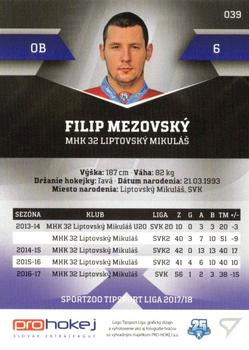2017-18 SportZoo Tipsport Liga #039 Filip Mezovsky Back