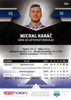 2017-18 SportZoo Tipsport Liga #051 Michal Kabac Back