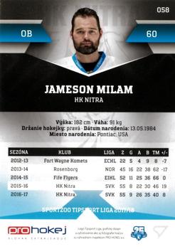 2017-18 SportZoo Tipsport Liga #058 Jameson Milam Back