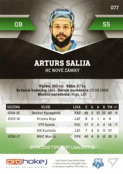 2017-18 SportZoo Tipsport Liga #077 Arturs Salija Back