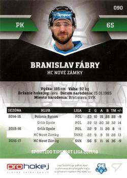 2017-18 SportZoo Tipsport Liga #090 Branislav Fabry Back