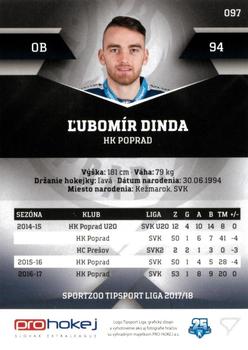 2017-18 SportZoo Tipsport Liga #097 Lubomir Dinda Back