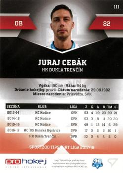 2017-18 SportZoo Tipsport Liga #111 Juraj Cebak Back