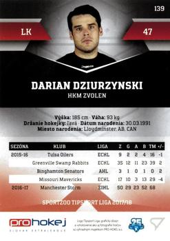 2017-18 SportZoo Tipsport Liga #139 Darian Dziurzynski Back