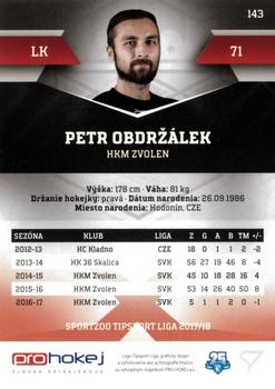 2017-18 SportZoo Tipsport Liga #143 Petr Obdrzalek Back