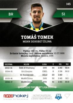 2017-18 SportZoo Tipsport Liga #145 Tomas Tomek Back