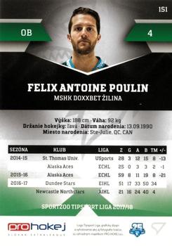 2017-18 SportZoo Tipsport Liga #151 Felix-Antoine Poulin Back