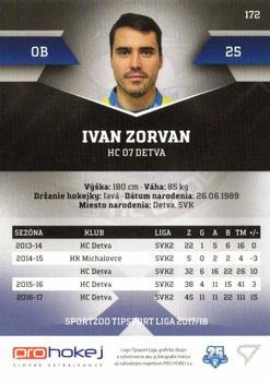 2017-18 SportZoo Tipsport Liga #172 Ivan Zorvan Back