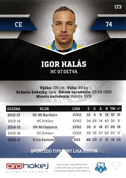 2017-18 SportZoo Tipsport Liga #173 Igor Halas Back