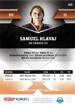 2017-18 SportZoo Tipsport Liga #182 Samuel Hlavaj Back