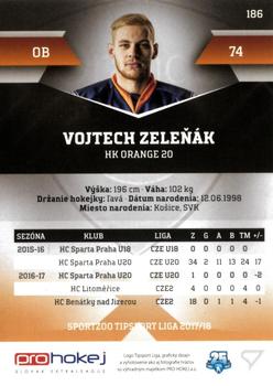 2017-18 SportZoo Tipsport Liga #186 Vojtech Zelenak Back