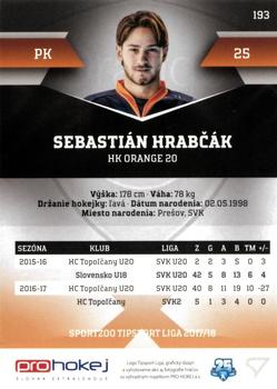 2017-18 SportZoo Tipsport Liga #193 Sebastian Hrabcak Back
