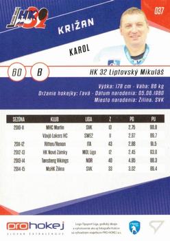 2016-17 SportZoo Tipsport Liga #037 Karol Krizan Back
