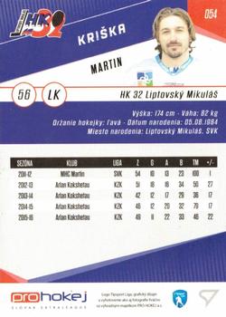 2016-17 SportZoo Tipsport Liga #054 Martin Kriska Back