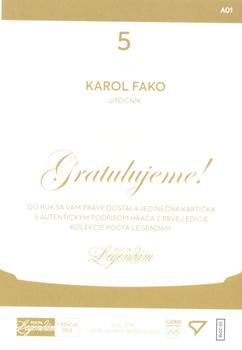2018 SportZoo Pocta Legendam I. edicia - Autogram Blue #A01 Karol Fako Back